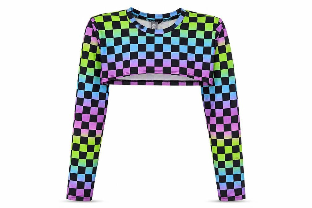 GoGuy Clothing Women's Multicoloured Check Cropped Long Sleeve Top Size M