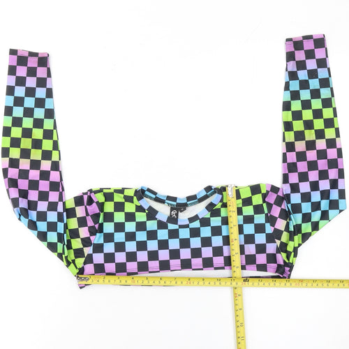 GoGuy Clothing Women's Multicoloured Check Cropped Long Sleeve Top Size M
