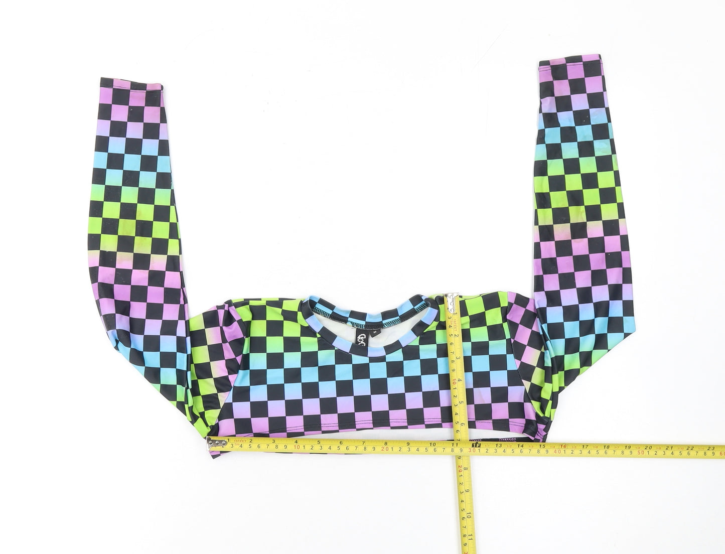 GoGuy Clothing Women's Multicoloured Check Cropped Long Sleeve Top Size M