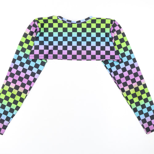 GoGuy Clothing Women's Multicoloured Check Cropped Long Sleeve Top Size M
