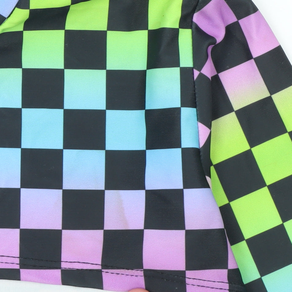 GoGuy Clothing Women's Multicoloured Check Cropped Long Sleeve Top Size M