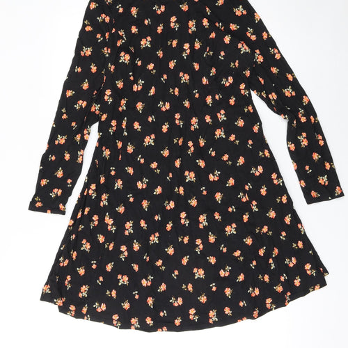 ASOS Women Black Floral A-Line Long Sleeve Dress Size 12