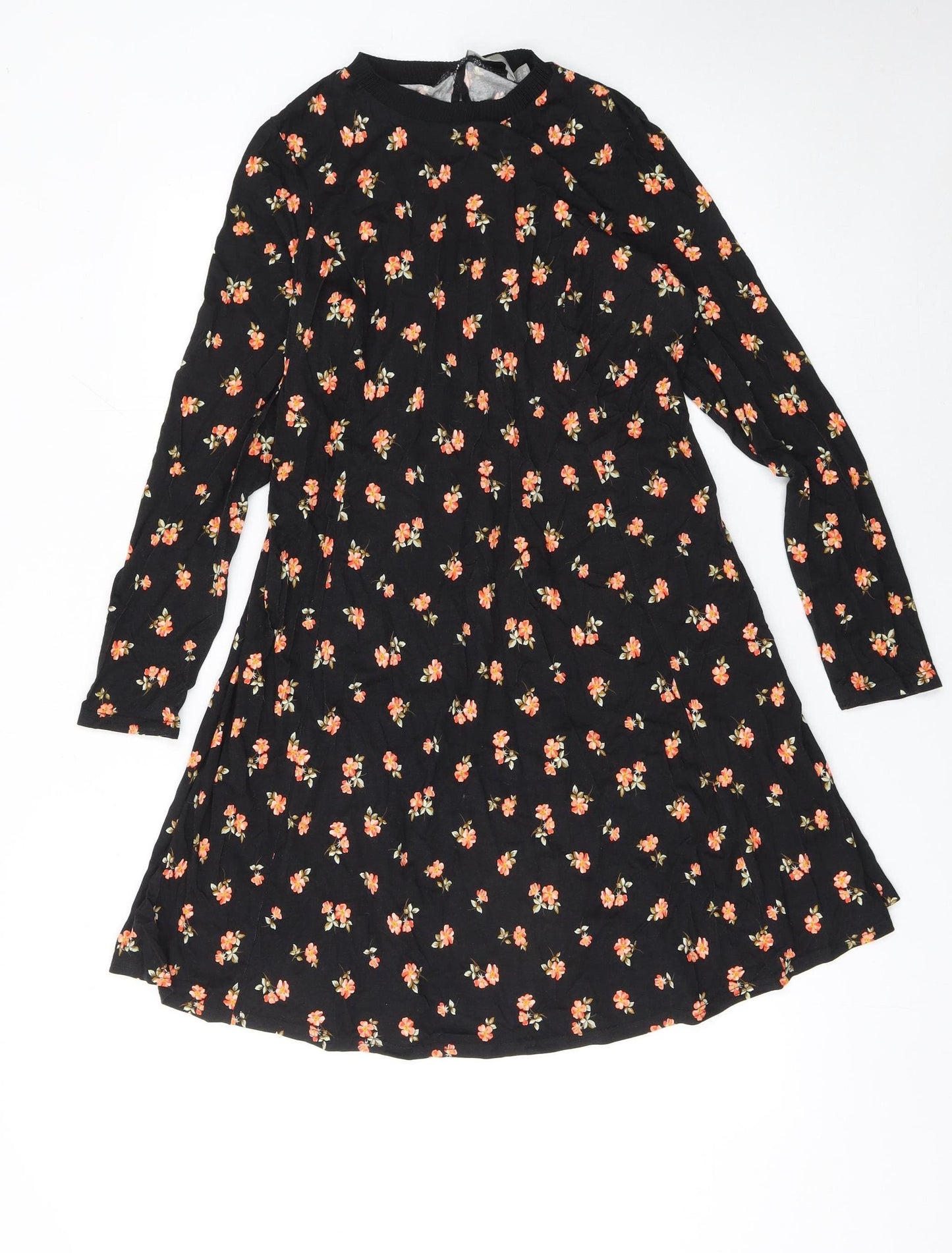 ASOS Women Black Floral A-Line Long Sleeve Dress Size 12