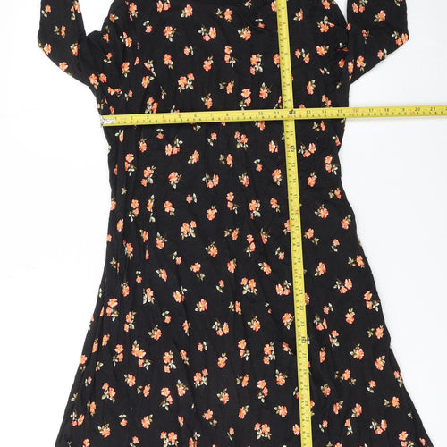 ASOS Women Black Floral A-Line Long Sleeve Dress Size 12