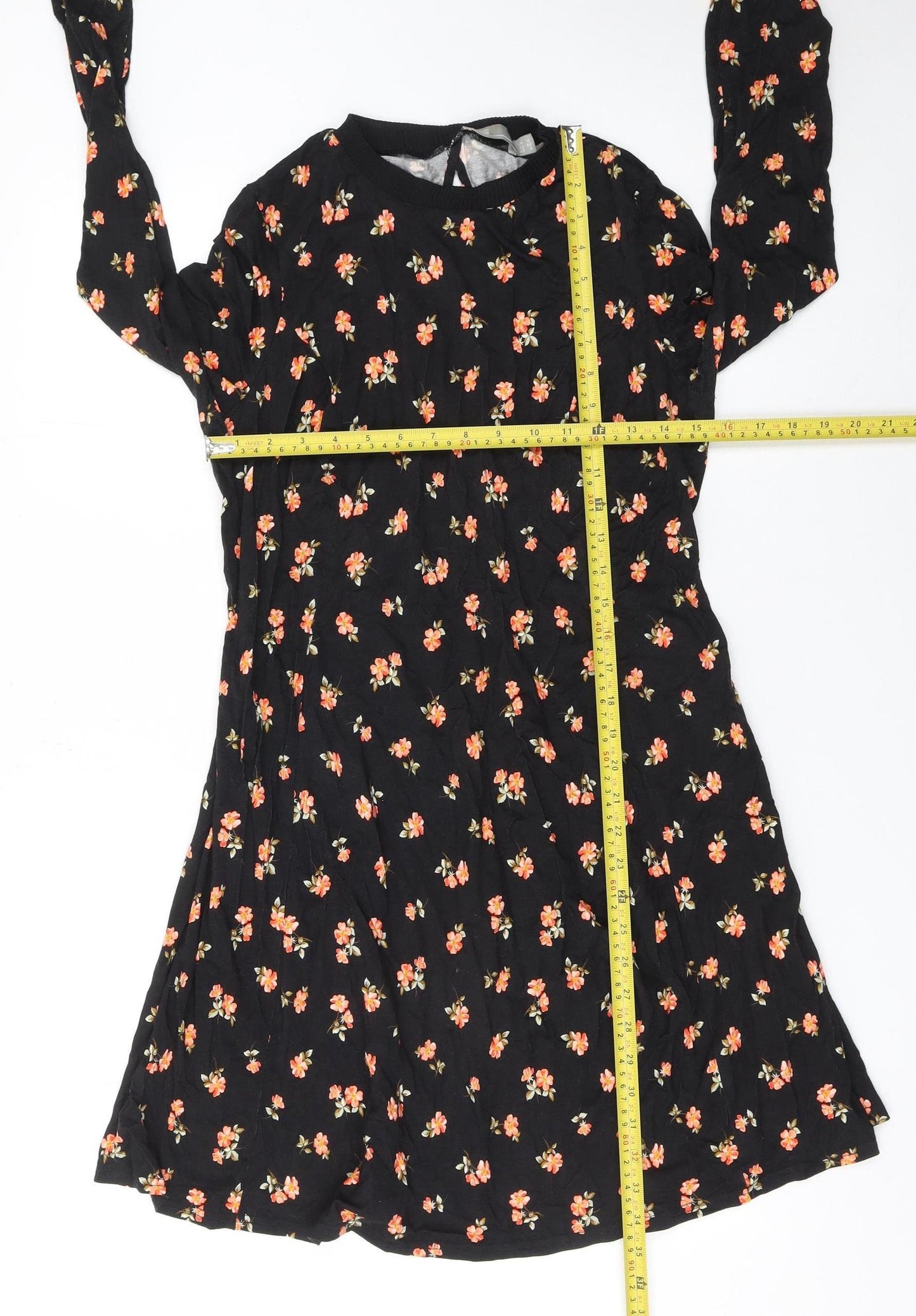 ASOS Women Black Floral A-Line Long Sleeve Dress Size 12