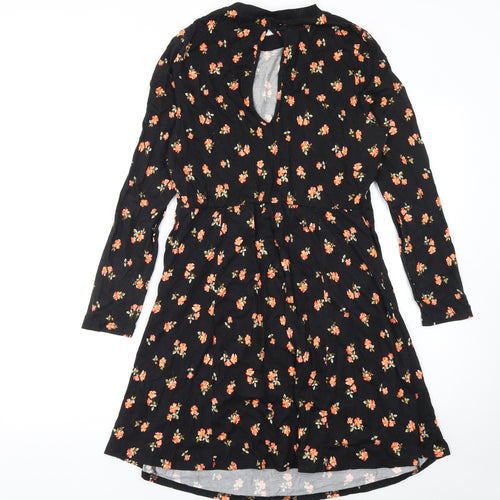 ASOS Women Black Floral A-Line Long Sleeve Dress Size 12