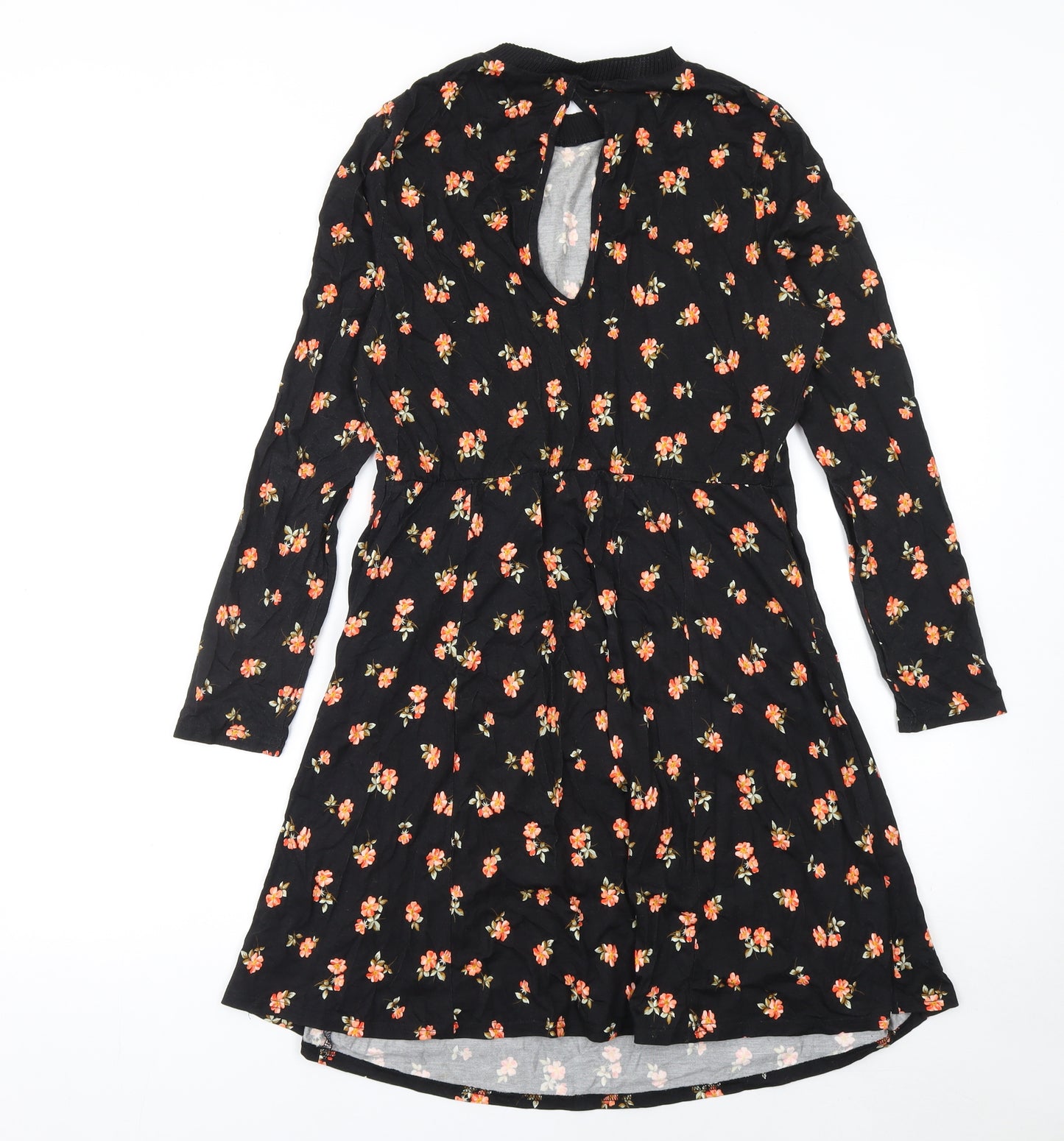 ASOS Women Black Floral A-Line Long Sleeve Dress Size 12