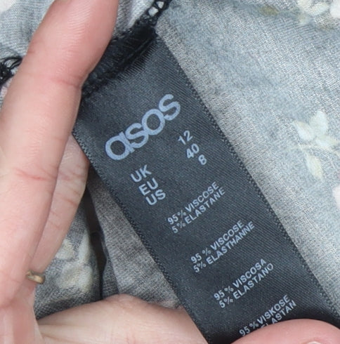 ASOS Women Black Floral A-Line Long Sleeve Dress Size 12