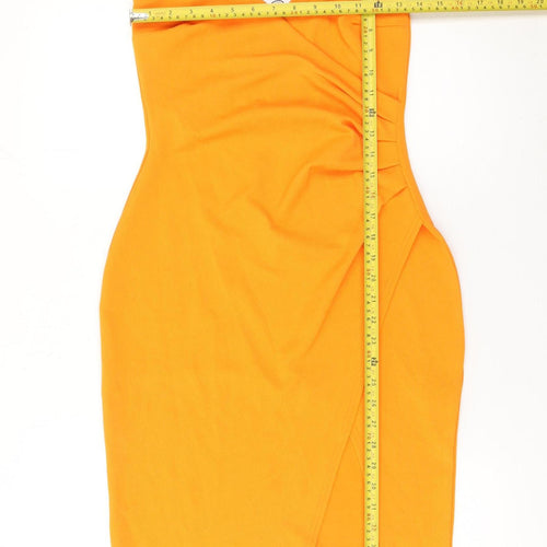 PrettyLittleThing Women’s Orange Size 12 Bodycon Ruched V-Neck Dress