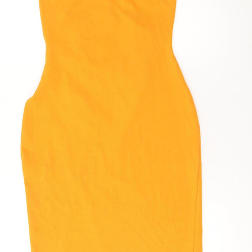 PrettyLittleThing Women’s Orange Size 12 Bodycon Ruched V-Neck Dress