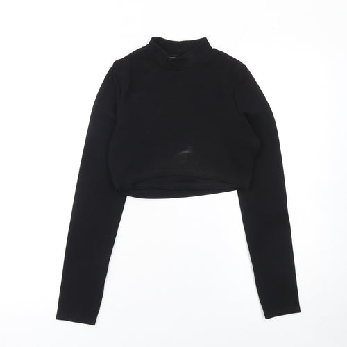PrettyLittleThing Women Black Cropped Long Sleeve High Neck Top Size 10