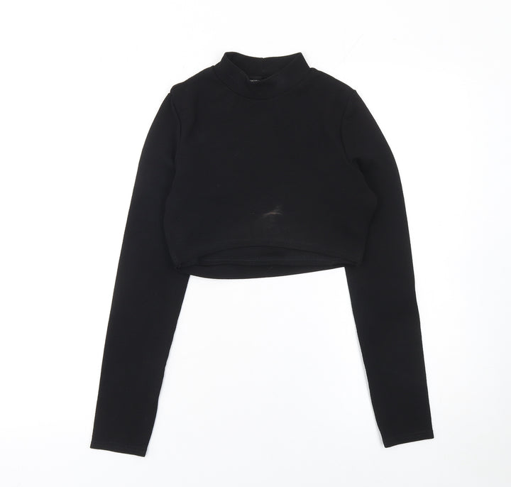 PrettyLittleThing Women Black Cropped Long Sleeve High Neck Top Size 10