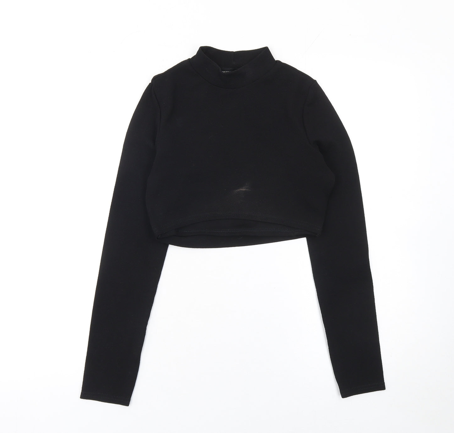 PrettyLittleThing Women Black Cropped Long Sleeve High Neck Top Size 10