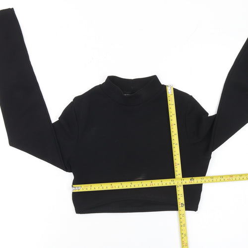 PrettyLittleThing Women Black Cropped Long Sleeve High Neck Top Size 10