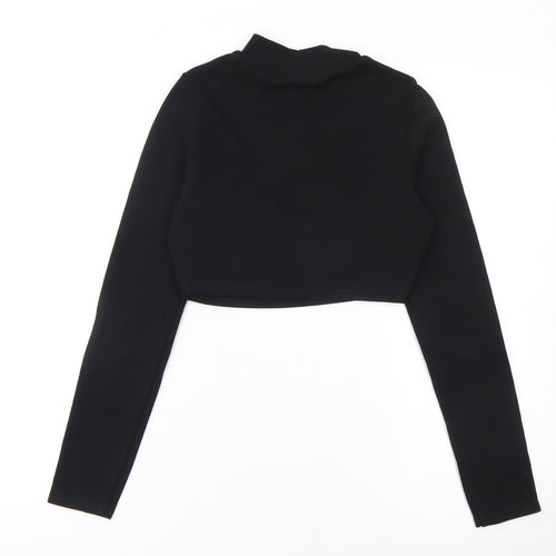PrettyLittleThing Women Black Cropped Long Sleeve High Neck Top Size 10