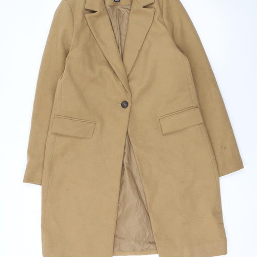 New Look Women Beige Long Overcoat Size 10 Classic Lined
