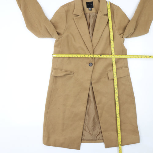 New Look Women Beige Long Overcoat Size 10 Classic Lined