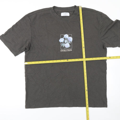 Primark Men's Black Floral Evolution T-Shirt Large Relaxed Fit
