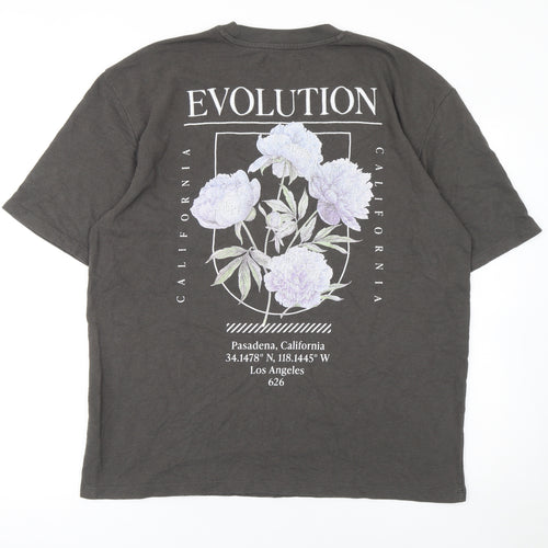 Primark Men's Black Floral Evolution T-Shirt Large Relaxed Fit
