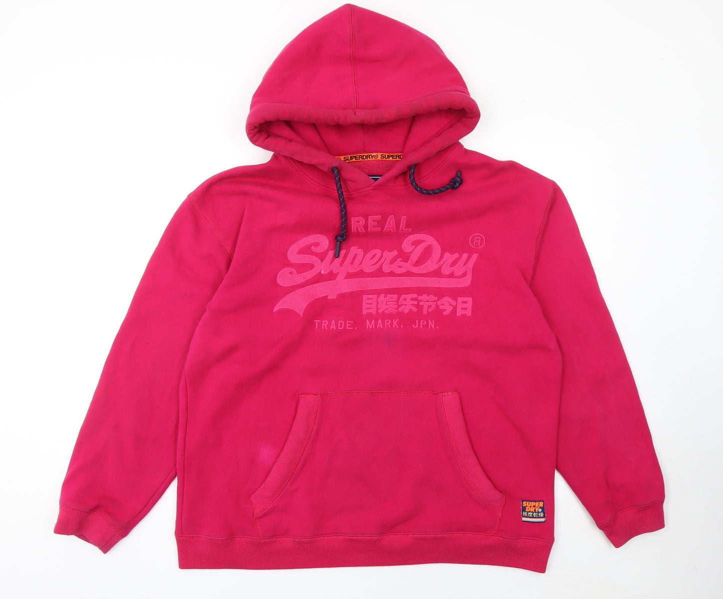 Superdry Womens Pink Pullover Hoodie Large Logo Cotton Blend