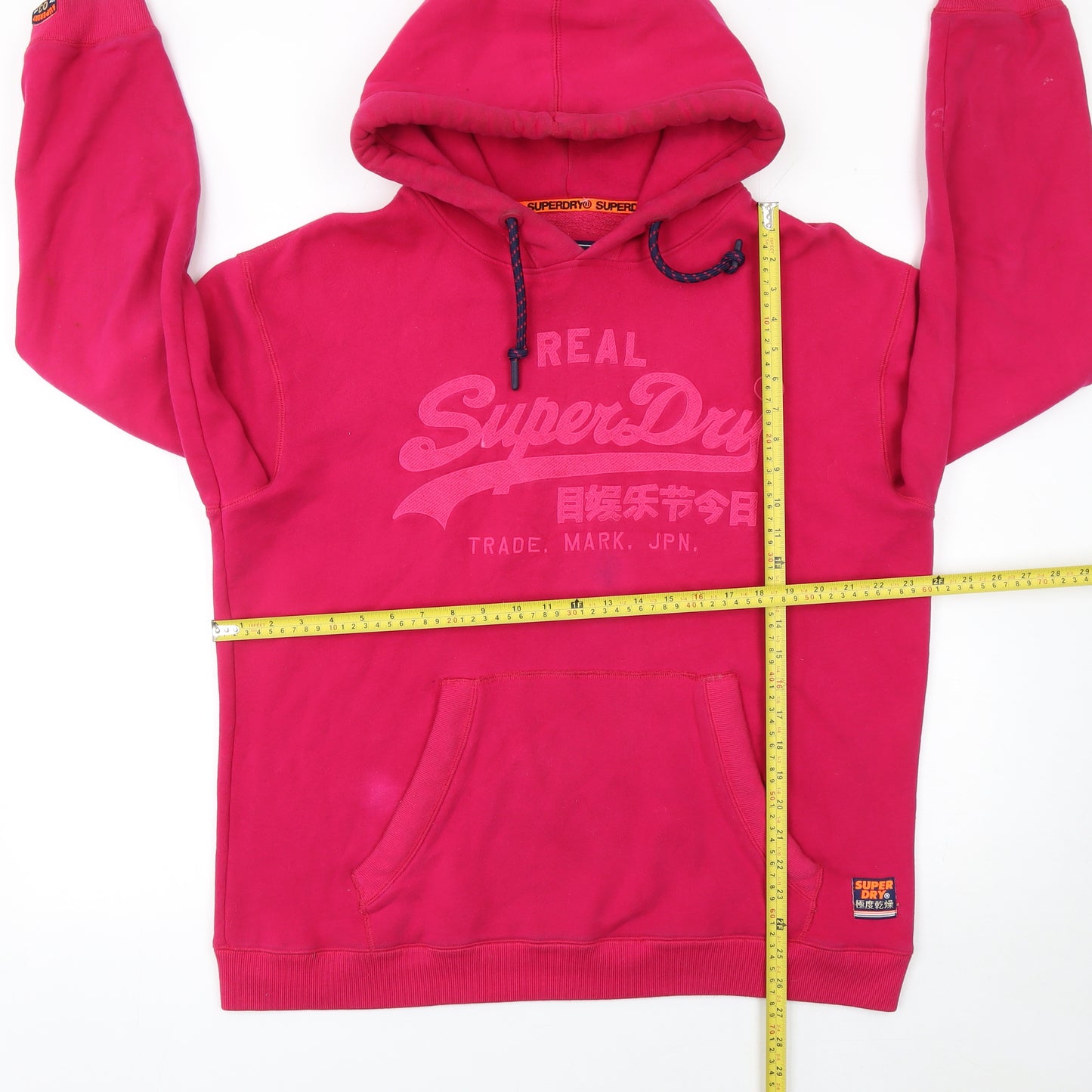 Superdry Womens Pink Pullover Hoodie Large Logo Cotton Blend