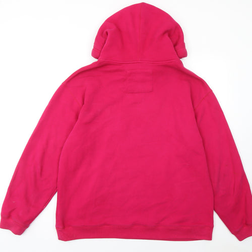 Superdry Womens Pink Pullover Hoodie Large Logo Cotton Blend