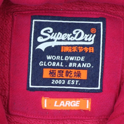 Superdry Womens Pink Pullover Hoodie Large Logo Cotton Blend