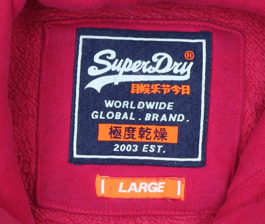 Superdry Womens Pink Pullover Hoodie Large Logo Cotton Blend
