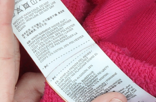 Superdry Womens Pink Pullover Hoodie Large Logo Cotton Blend