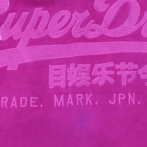 Superdry Womens Pink Pullover Hoodie Large Logo Cotton Blend