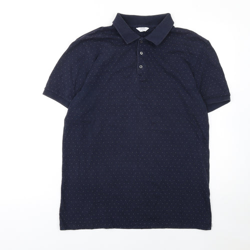 Next Men's Blue Polka Dot Cotton Polo Shirt Size M