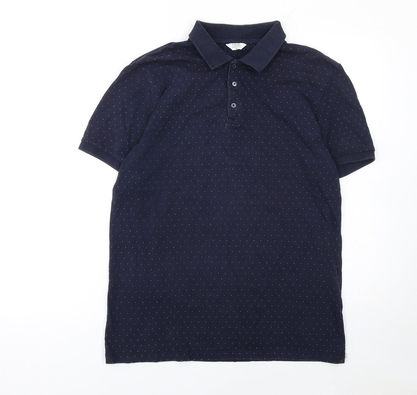 Next Men's Blue Polka Dot Cotton Polo Shirt Size M