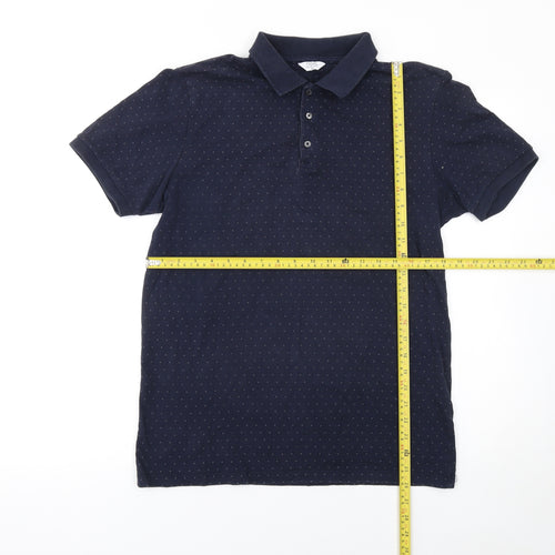 Next Men's Blue Polka Dot Cotton Polo Shirt Size M
