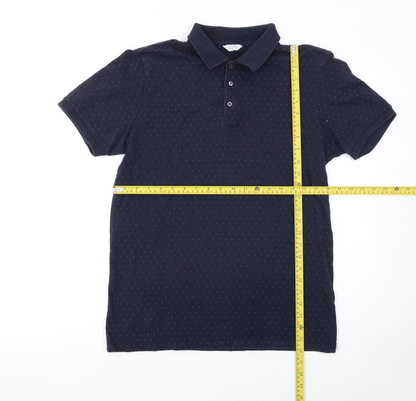 Next Men's Blue Polka Dot Cotton Polo Shirt Size M