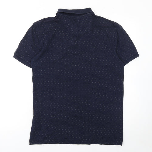 Next Men's Blue Polka Dot Cotton Polo Shirt Size M