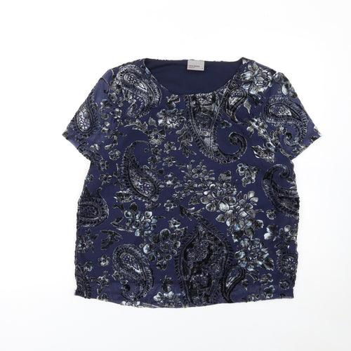 Vero Moda Women's Blue Floral Velvet Short Sleeve Tunic Blouse Size M