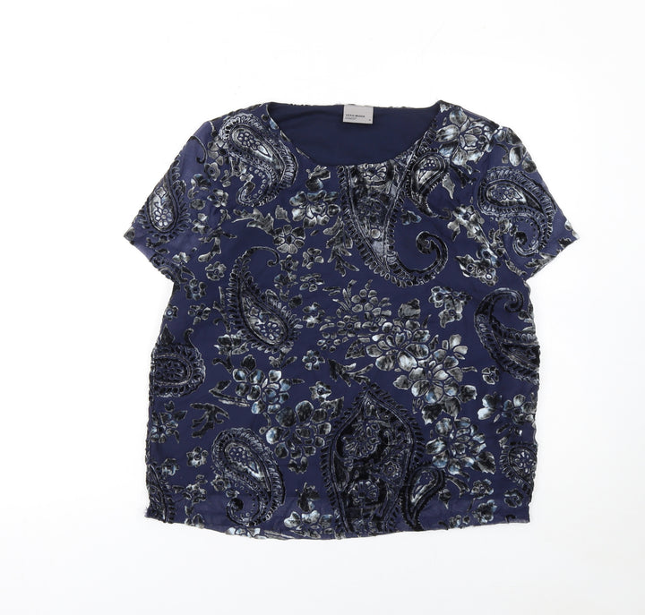 Vero Moda Women's Blue Floral Velvet Short Sleeve Tunic Blouse Size M
