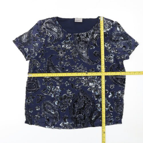 Vero Moda Women's Blue Floral Velvet Short Sleeve Tunic Blouse Size M