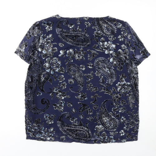 Vero Moda Women's Blue Floral Velvet Short Sleeve Tunic Blouse Size M