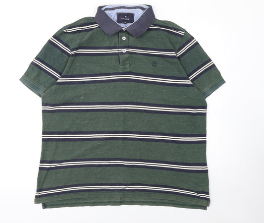 Marks and Spencer Men’s Green Striped Polo Shirt XXL Cotton