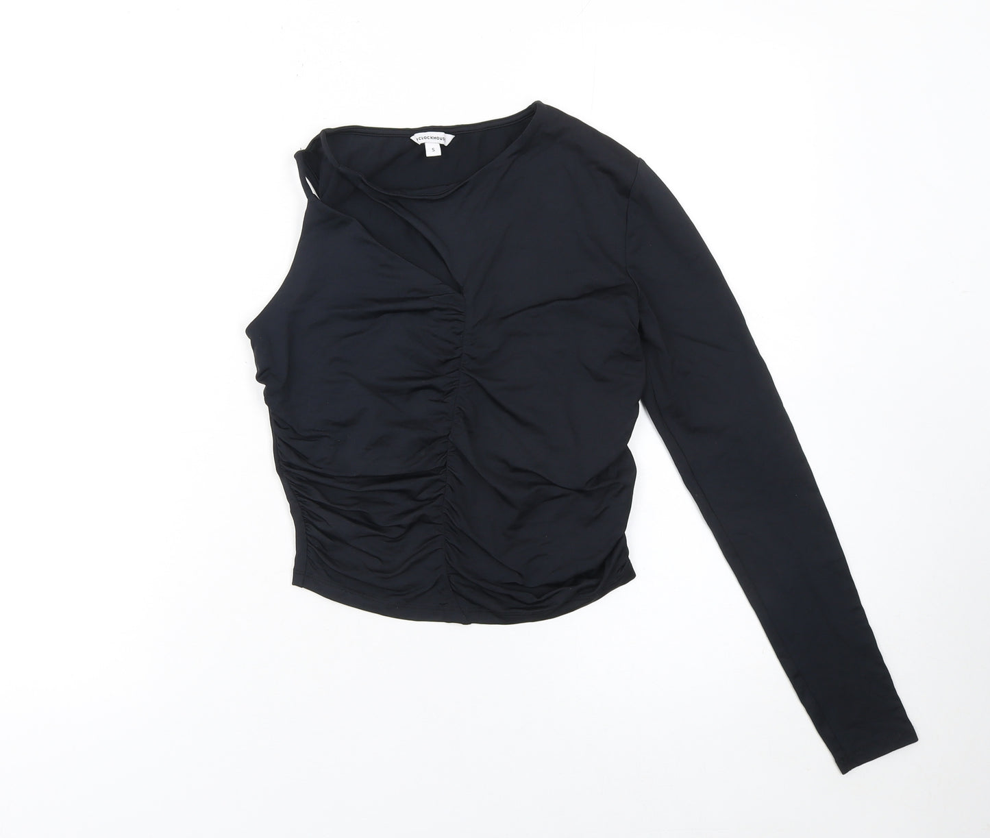 Clockhouse Women’s Black Asymmetrical Long Sleeve Cropped Top Size S