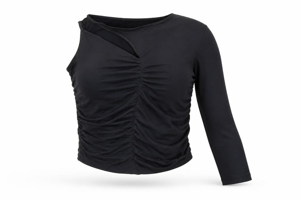 Clockhouse Women’s Black Asymmetrical Long Sleeve Cropped Top Size S
