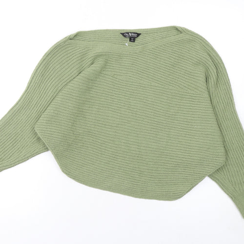 Olsen Womens Green V-Neck Rib Knit Batwing Jumper Size M