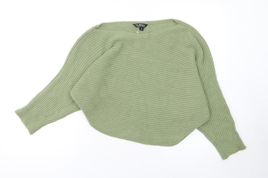 Olsen Womens Green V-Neck Rib Knit Batwing Jumper Size M