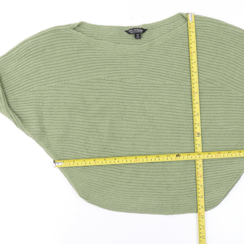 Olsen Womens Green V-Neck Rib Knit Batwing Jumper Size M