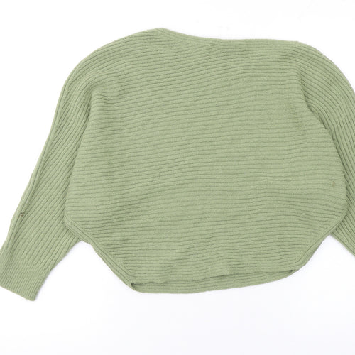 Olsen Womens Green V-Neck Rib Knit Batwing Jumper Size M