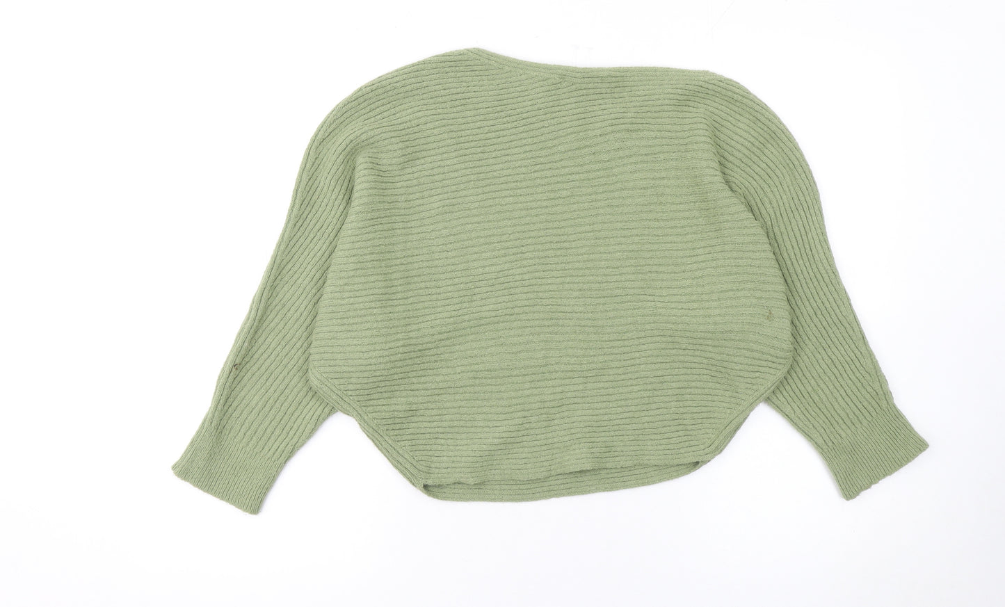 Olsen Womens Green V-Neck Rib Knit Batwing Jumper Size M