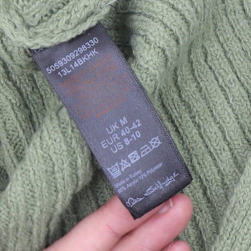 Olsen Womens Green V-Neck Rib Knit Batwing Jumper Size M