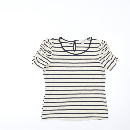 Forever 21 Women’s Beige Striped Lace Puff Sleeve T-Shirt Size M