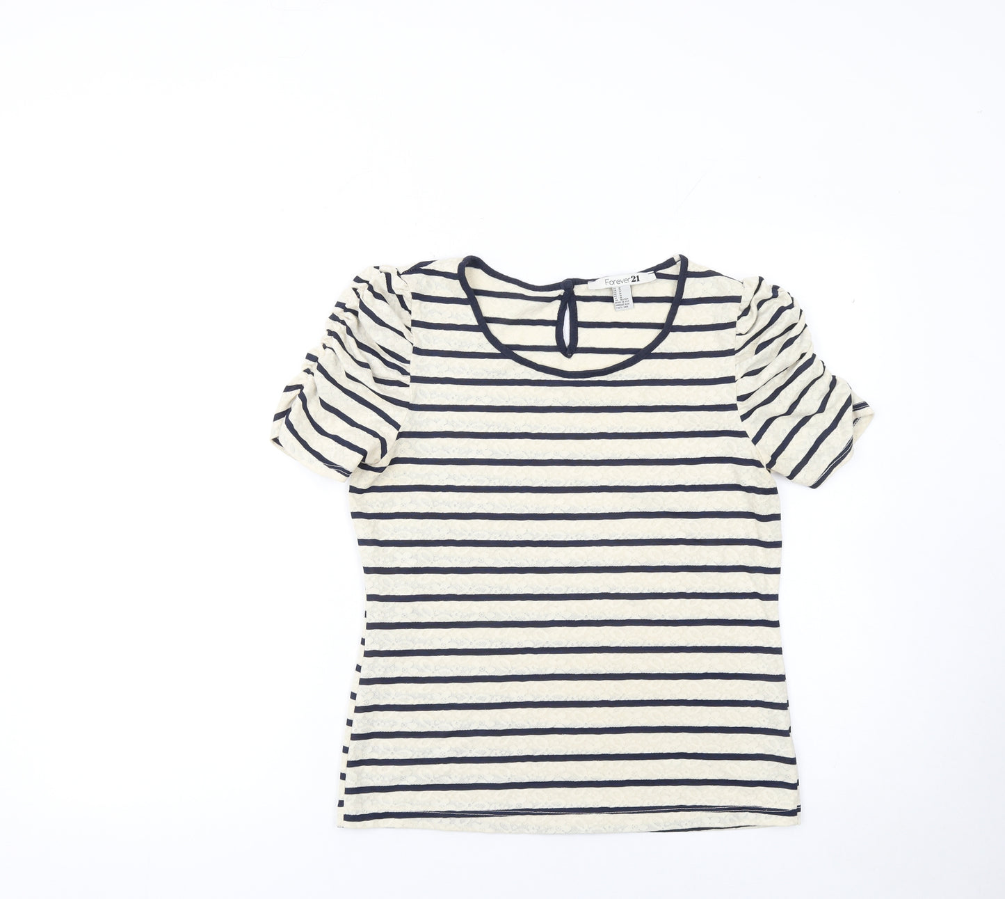 Forever 21 Women’s Beige Striped Lace Puff Sleeve T-Shirt Size M